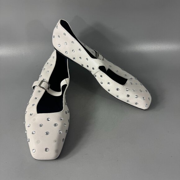 Tony Bianco White Sparkle Rhinestone Square-Toe Buffy Flats, Size 8.5 - Picture 2 of 16